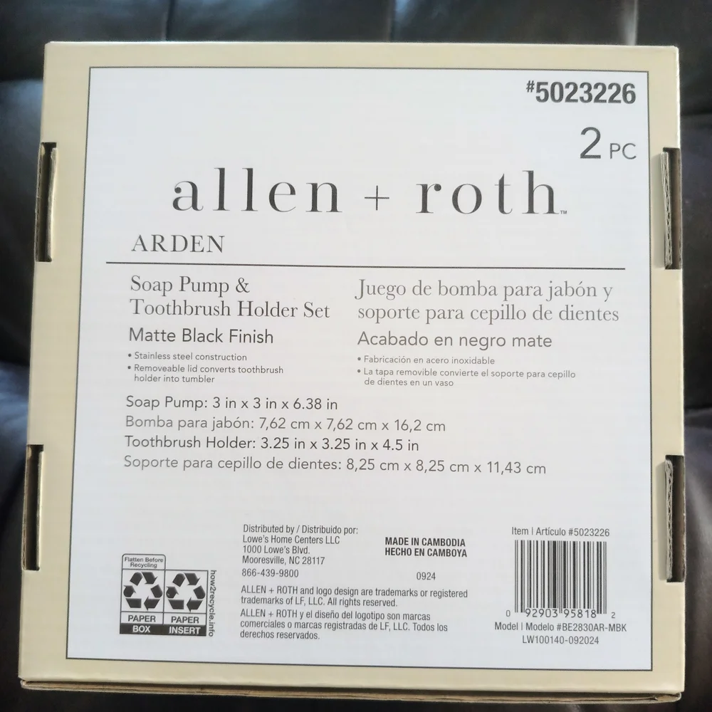 Arden Matte Black Soap Pump & Toothbrush Holder Set